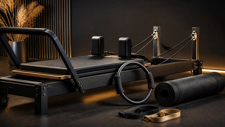 Pilates equipment arranged for a home workout