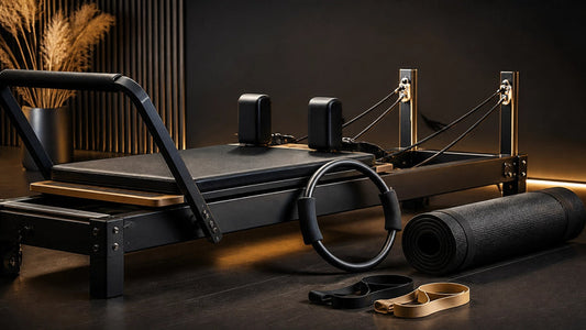 Pilates equipment arranged for a home workout