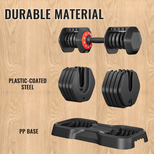 Adjustable Dumbbell Set, 10-in-1 55 lb, Black