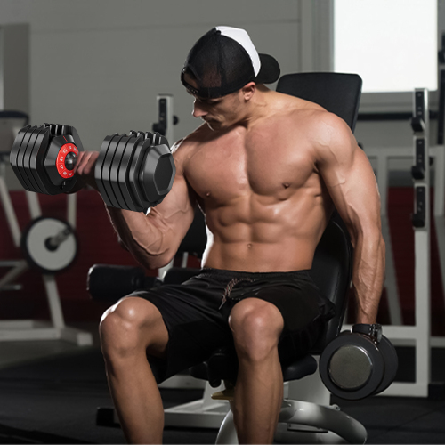 Adjustable Dumbbell Set, 10-in-1 55 lb, Black