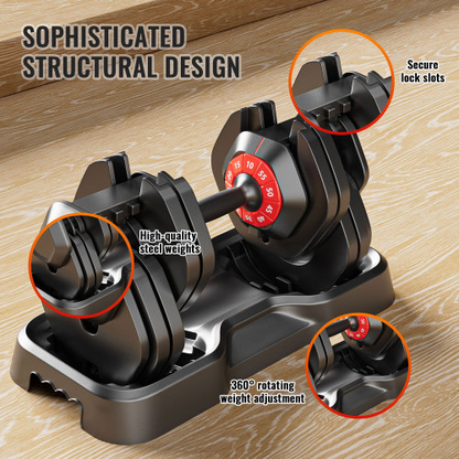 Adjustable Dumbbell Set, 10-in-1 55 lb, Black
