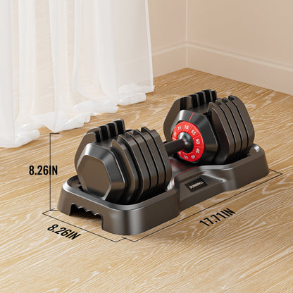 Adjustable Dumbbell Set, 10-in-1 55 lb, Black