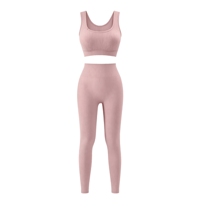 Women's Workout Outfits Ribbed Tank 2 Piece Seamless High Waist Gym Outfit Yoga Shorts Leggings Sets
