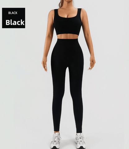 Women's Workout Outfits Ribbed Tank 2 Piece Seamless High Waist Gym Outfit Yoga Shorts Leggings Sets