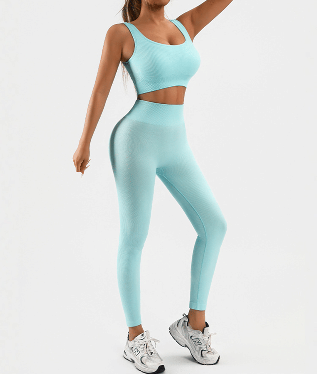 Women's 2-Piece Seamless Workout Set – Ribbed Tank & High Waist Shorts