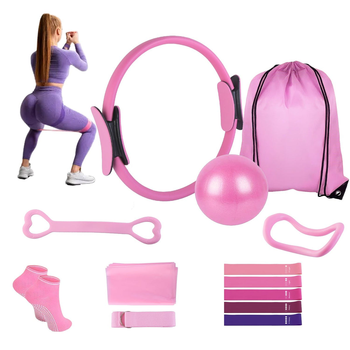 Pilates ring set with bands and accessories