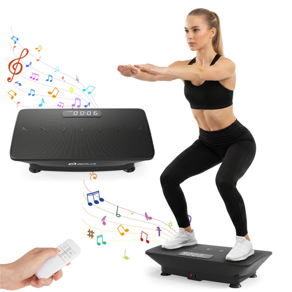 Black full-body vibration plate with remote control