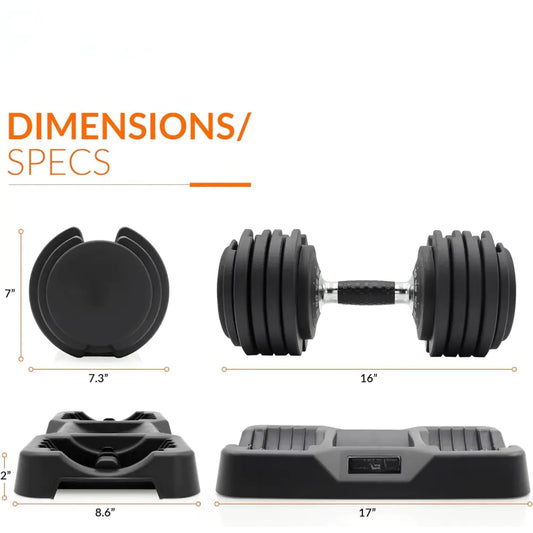 Adjustable Dumbbell with Rotating Handle, 10–55 lb